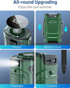 Portable, Clip-On Waist Fan - 10 Speed, Wearable, Flashlight, Powerbank