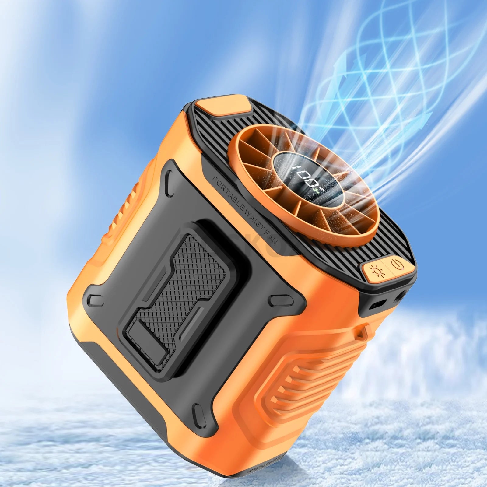 Portable, Clip-On Waist Fan - 10 Speed, Wearable, Flashlight, Powerbank