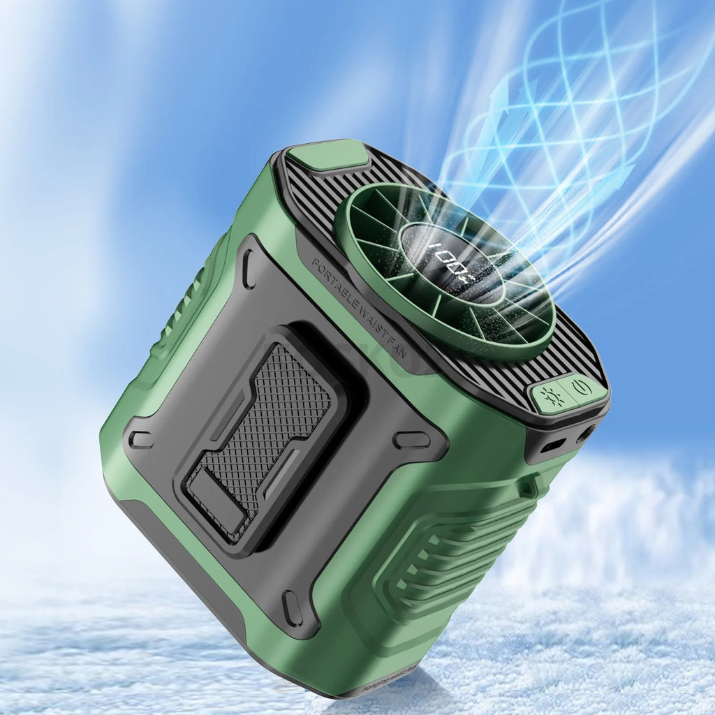 Portable, Clip-On Waist Fan - 10 Speed, Wearable, Flashlight, Powerbank