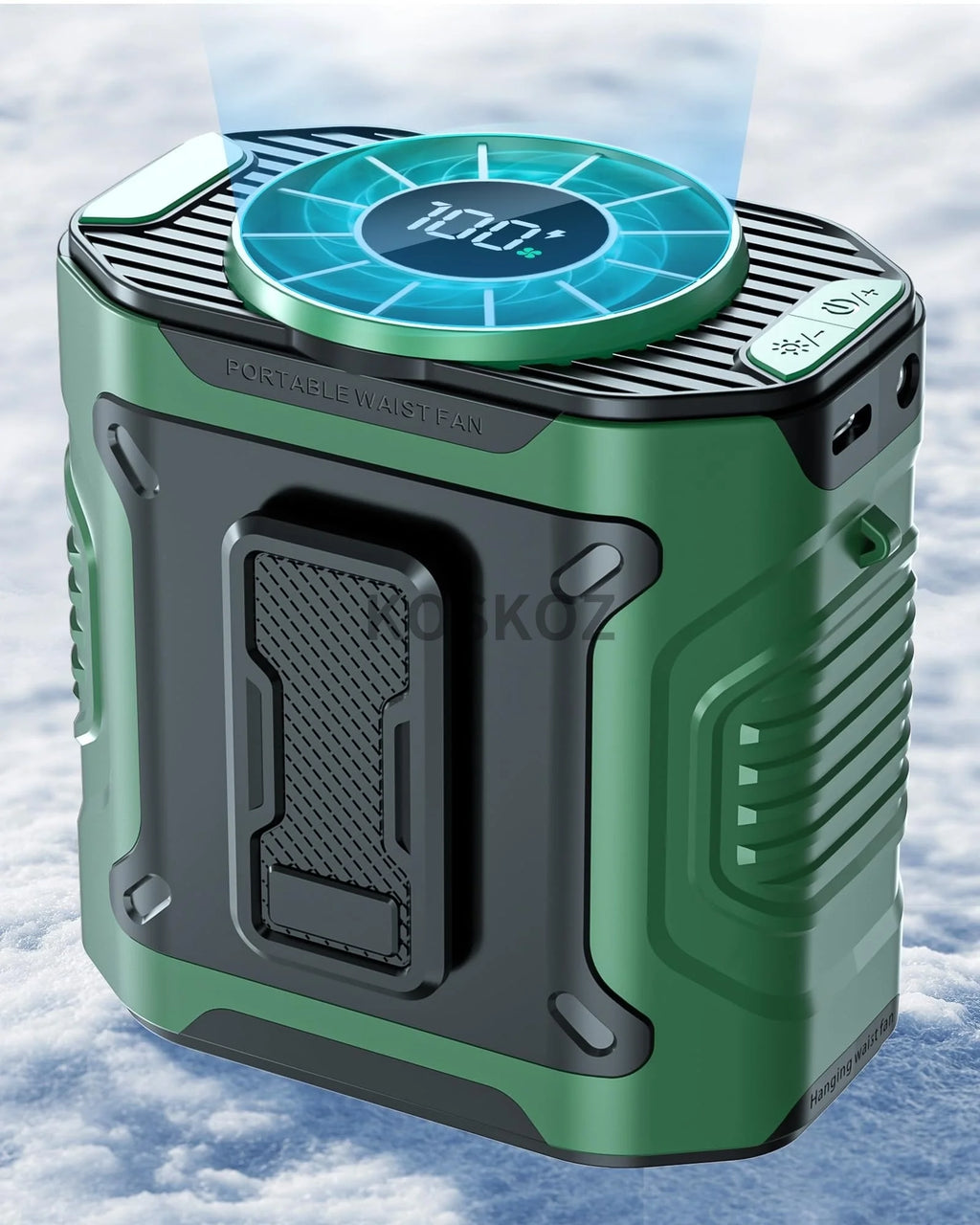 Portable, Clip-On Waist Fan - 10 Speed, Wearable, Flashlight, Powerbank