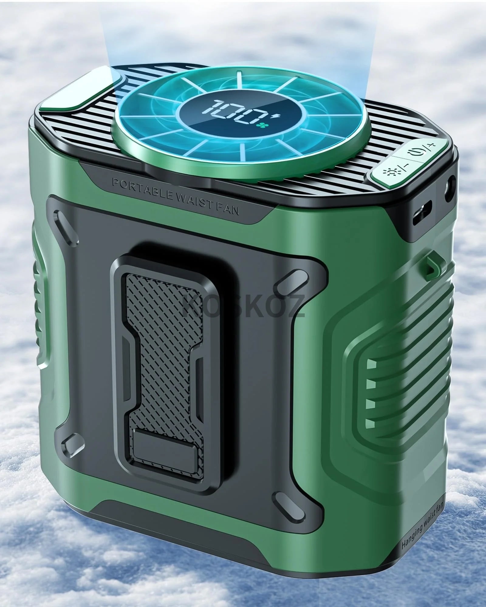 Portable, Clip-On Waist Fan - 10 Speed, Wearable, Flashlight, Powerbank